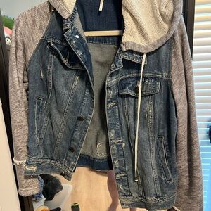 Denim and Gray Hooded Jacket
